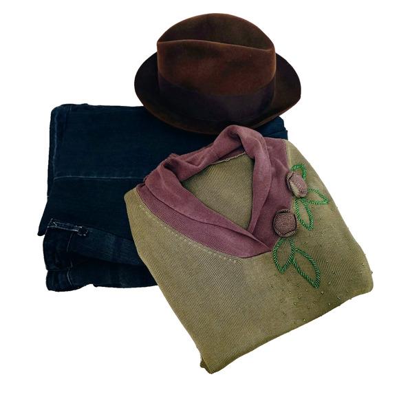 Vintage Flower Beaded Sweater Womens Green Brown M - Picture 12 of 16